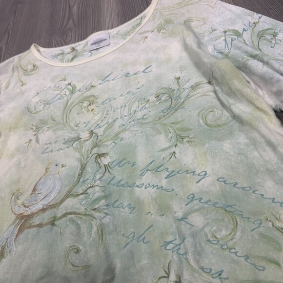 Studio Collection Pastel Green Y2K 3/4 Sleeve Rhinestone Shirt Women’s Size L - Picture 2 of 7